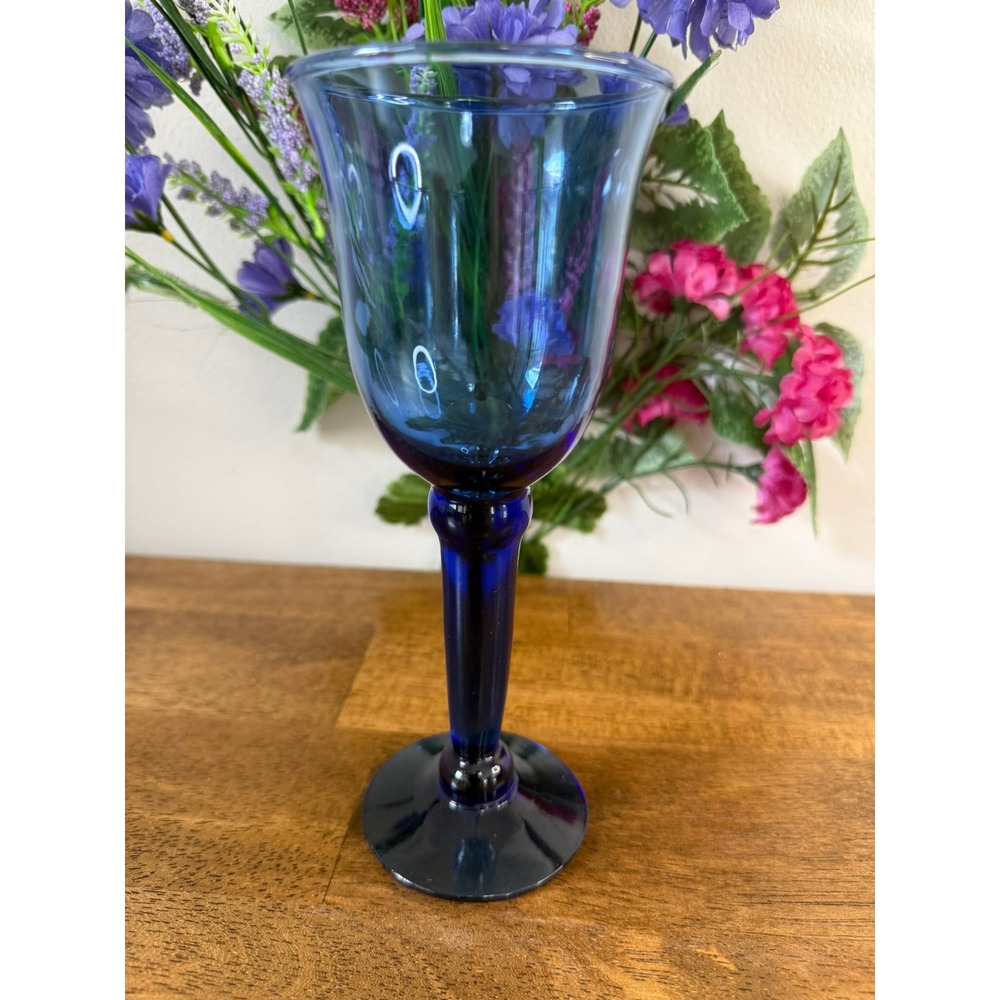 Vintage Cobalt Blue Wine Goblet Tall Stemmed Glass Retro Barware Replacement